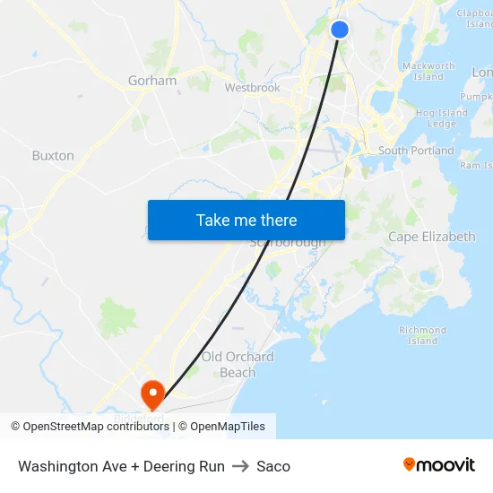 Washington Ave + Deering Run to Saco map