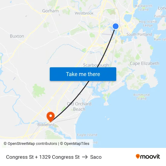 Congress St + 1329 Congress St to Saco map
