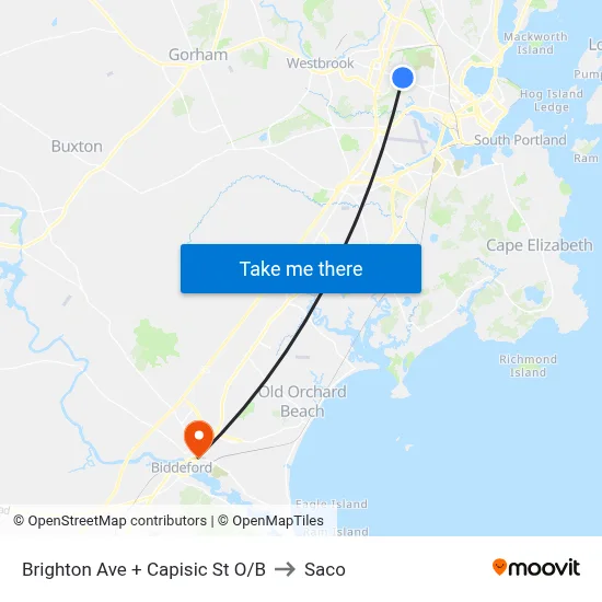 Brighton Ave + Capisic St O/B to Saco map
