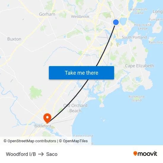 Woodford I/B to Saco map