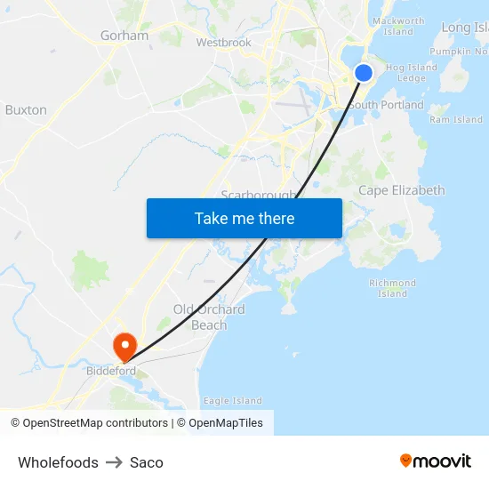 Wholefoods to Saco map