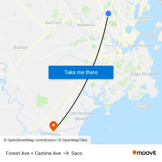 Forest Ave + Castine Ave to Saco map