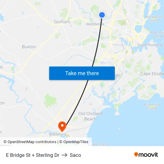 E Bridge St + Sterling Dr to Saco map