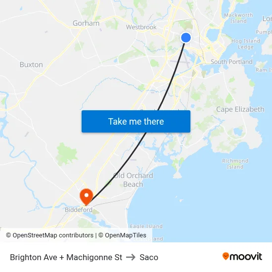 Brighton Ave + Machigonne St to Saco map