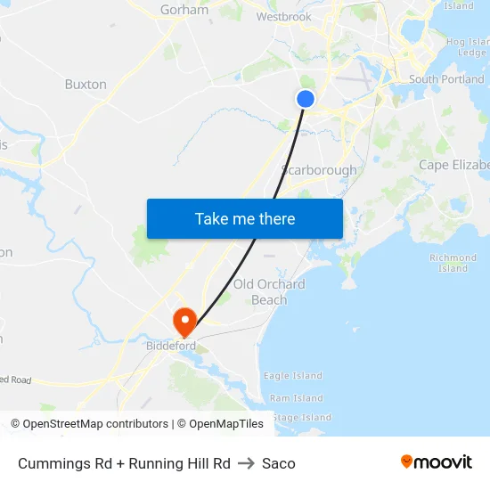 Cummings Rd + Running Hill Rd to Saco map