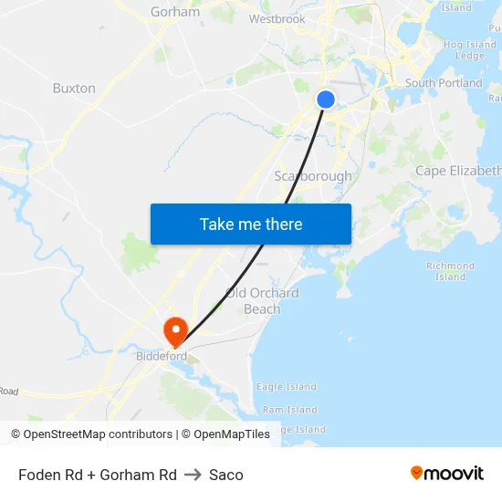 Foden Rd + Gorham Rd to Saco map