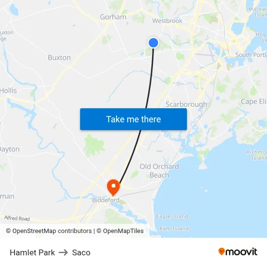 Hamlet Park to Saco map