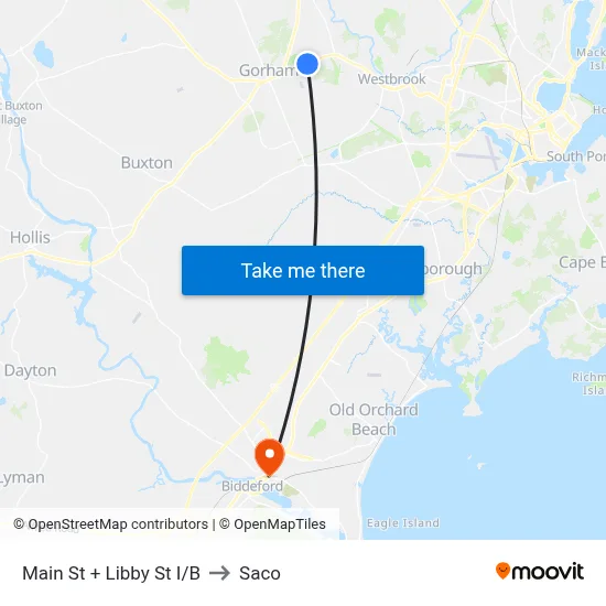 Main St + Libby St I/B to Saco map