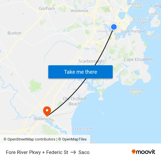 Fore River Pkwy + Federic St to Saco map