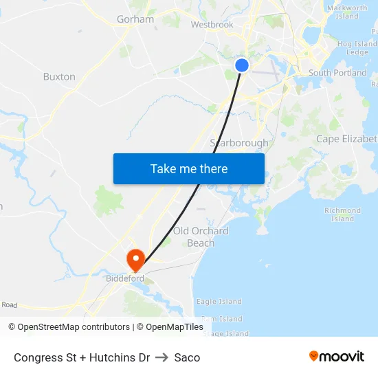 Congress St + Hutchins Dr to Saco map
