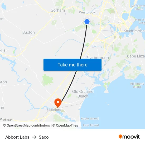 Abbott Labs to Saco map