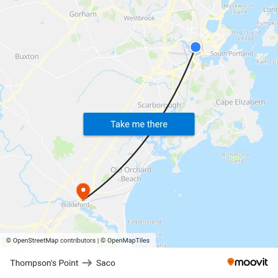 Thompson's Point to Saco map