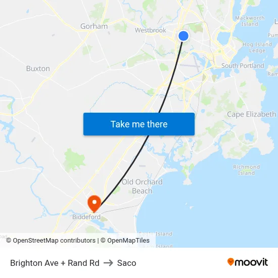 Brighton Ave + Rand Rd to Saco map