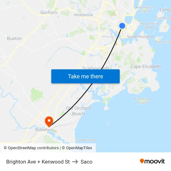Brighton Ave + Kenwood St to Saco map