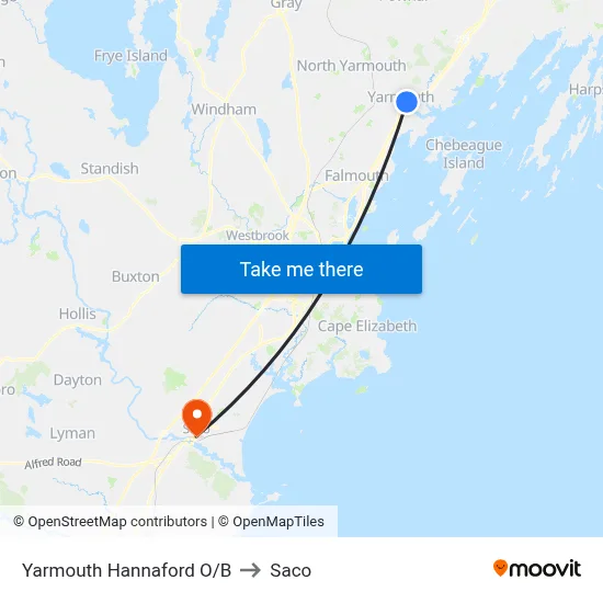 Yarmouth Hannaford O/B to Saco map