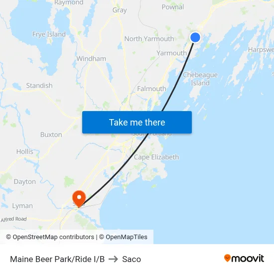 Maine Beer Park/Ride  I/B to Saco map