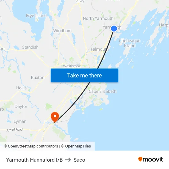 Yarmouth Hannaford I/B to Saco map