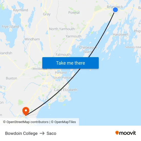 Bowdoin College to Saco map