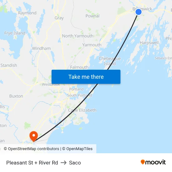 Pleasant St + River Rd to Saco map