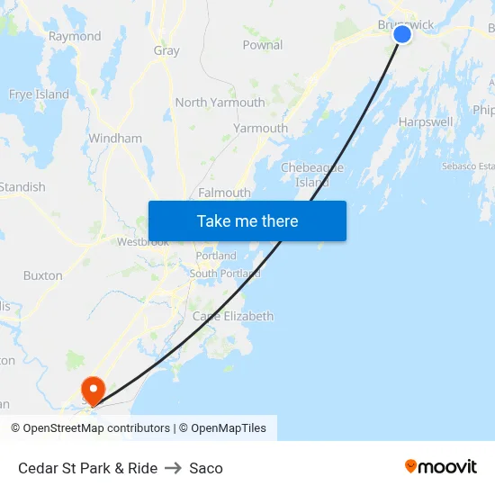 Cedar St Park & Ride to Saco map