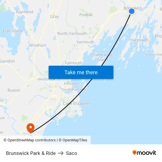 Brunswick Park & Ride to Saco map