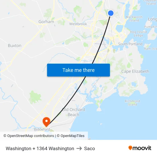 Washington + 1364 Washington to Saco map
