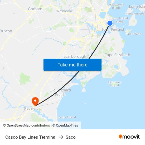 Casco Bay Lines Terminal to Saco map