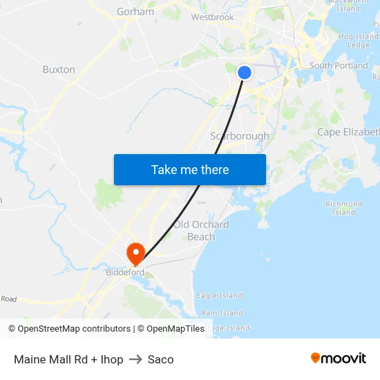 Maine Mall Rd + Ihop to Saco map