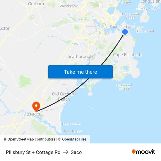 Pillsbury St + Cottage Rd to Saco map