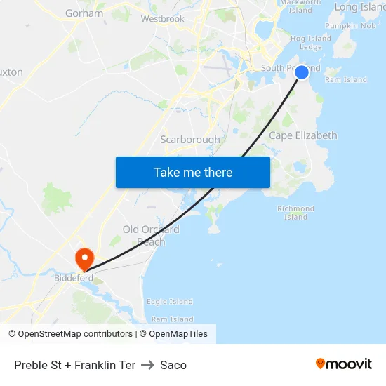 Preble St + Franklin Ter to Saco map