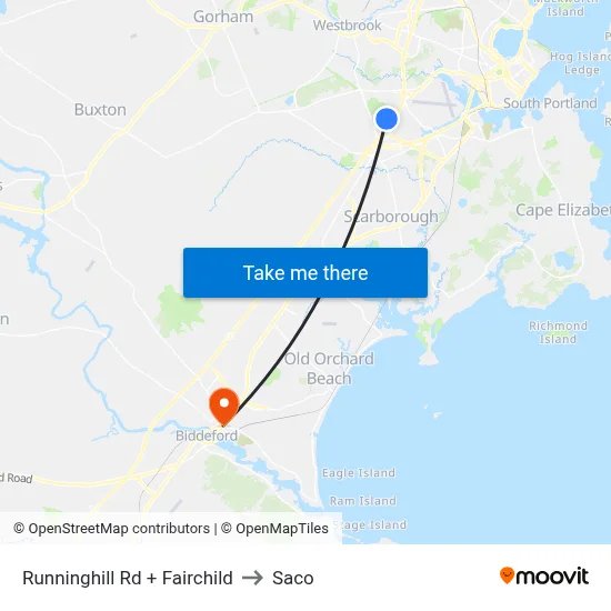 Runninghill Rd + Fairchild to Saco map
