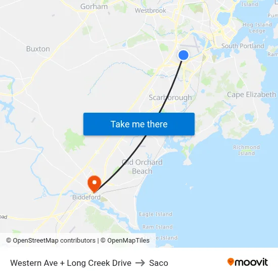 Western Ave + Long Creek Drive to Saco map