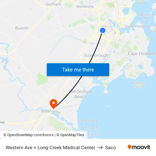 Western Ave + Long Creek Medical Center to Saco map