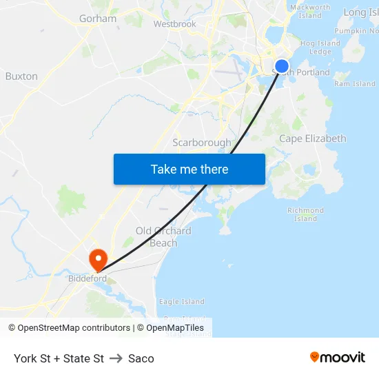 York St + State St to Saco map
