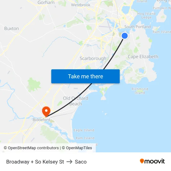 Broadway + So Kelsey St to Saco map