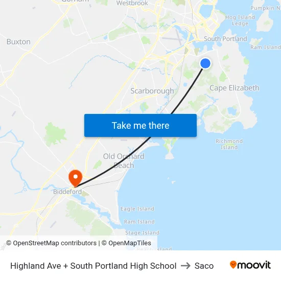 Highland Ave + South Portland High School to Saco map