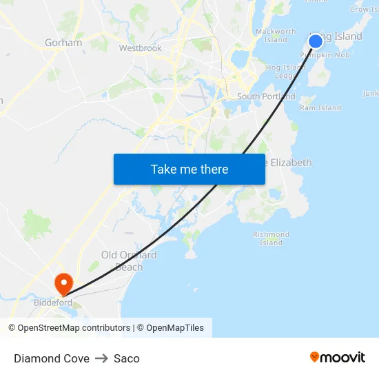 Diamond Cove to Saco map