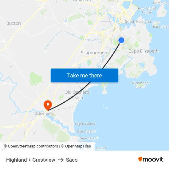 Highland + Crestview to Saco map