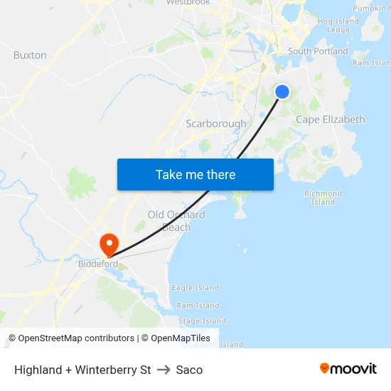 Highland + Winterberry St to Saco map