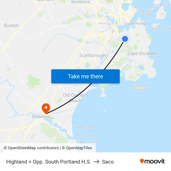 Highland + Opp. South Portland H.S. to Saco map