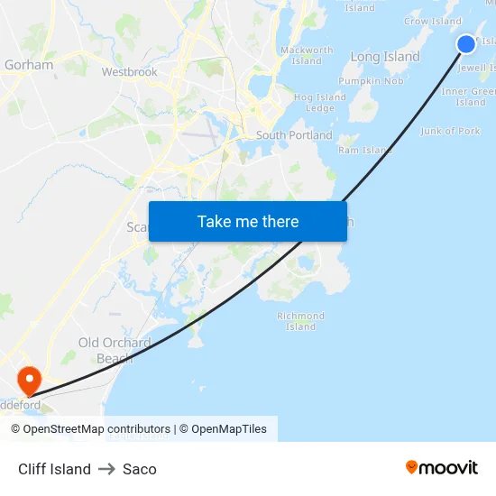 Cliff Island to Saco map