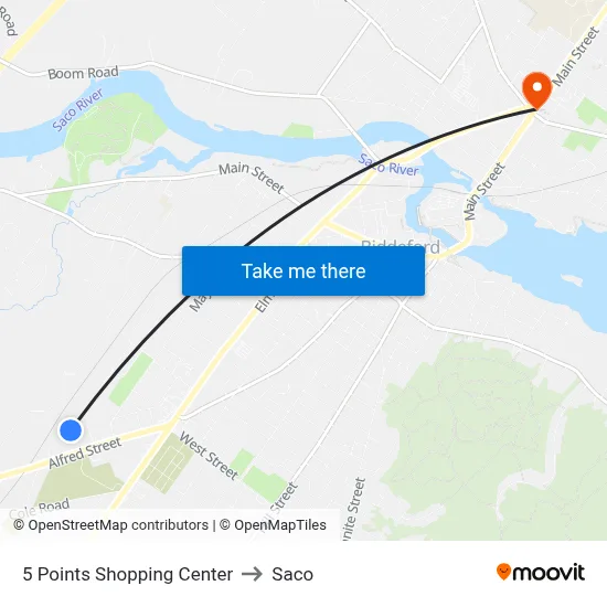 5 Points Shopping Center to Saco map