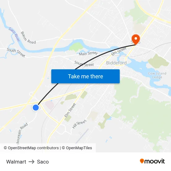 Walmart to Saco map