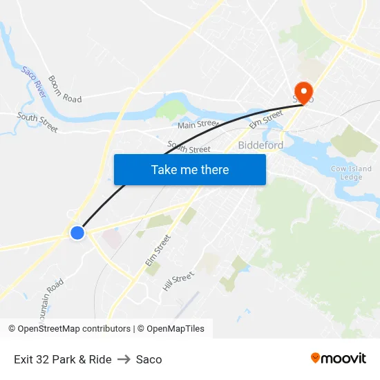 Exit 32 Park & Ride to Saco map