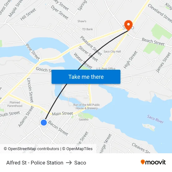 Alfred St - Police Station to Saco map