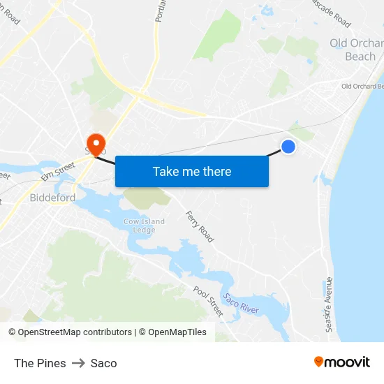 The Pines to Saco map