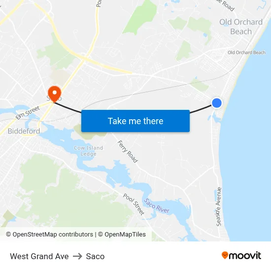 West Grand Ave to Saco map