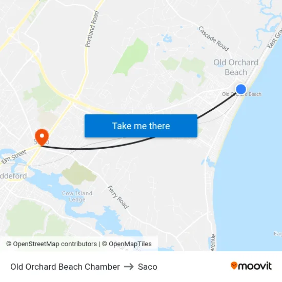 Old  Orchard Beach Chamber to Saco map
