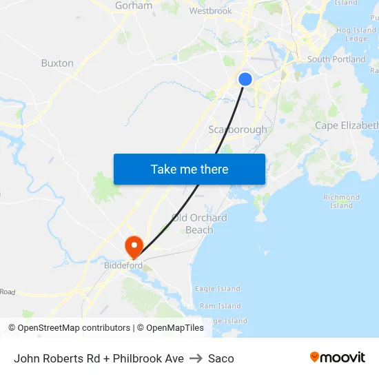 John Roberts Rd + Philbrook Ave to Saco map