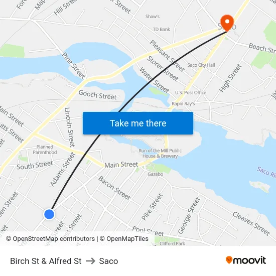Birch St & Alfred St to Saco map